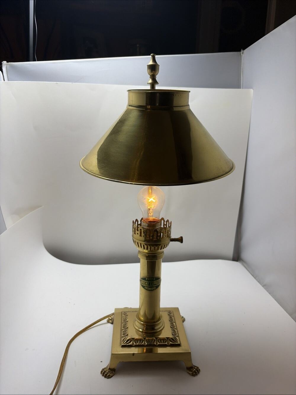 Vtg Paris Orient Express Paris Istanbul Brass Table Lamp Glass Chimney Metal